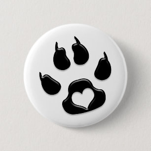 Kat's Paw Print Black Ronde Button 5,7 Cm