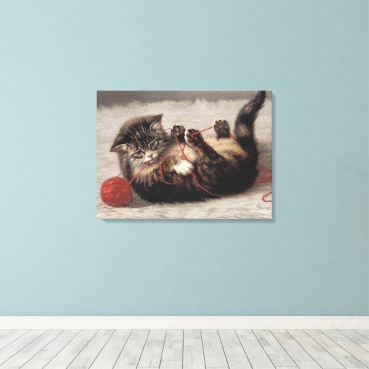 Kat's slede, een kat-speelbak van Yarn Canvas Afdruk (Insitu (Houten vloer))