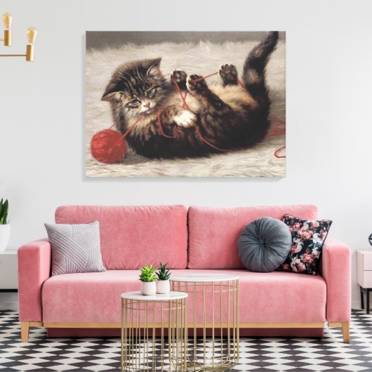 Kat's slede, een kat-speelbak van Yarn Canvas Afdruk (Insitu (Woonkamer))