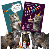 Kat's verjaardagsfeestje kitten viering Uitnodigin Kaart