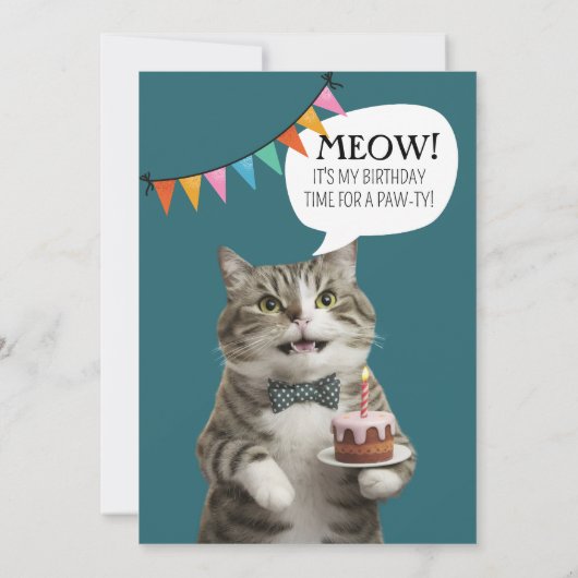 Kat's verjaardagsfeestje kitten viering Uitnodigin Kaart (Achterkant)