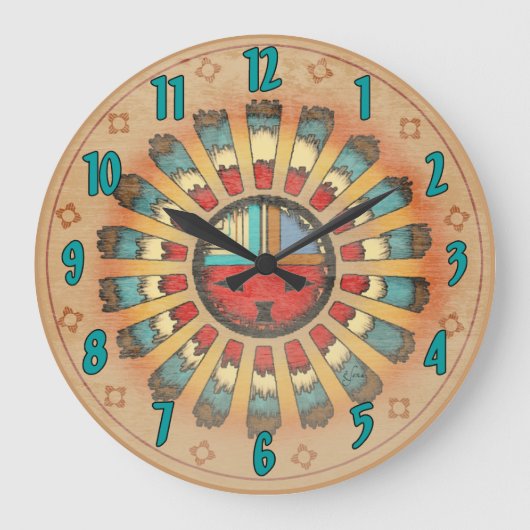 Katsina Feathered Sun Face Grote Klok (Voorkant)