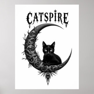Katspire gotische zwarte kat maan poster print
