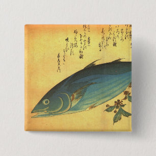 Katsuo (Skipjack Tuna) - Hiroshige's kleurrijke vi Vierkante Button 5,1 Cm