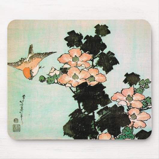 Katsushika Hokusai (葛 飾 北 斎) - Hibiscus en Sparrow Muismat (Voorkant)