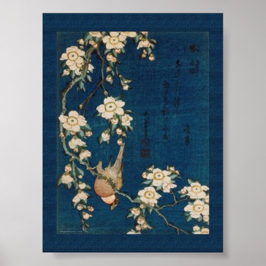 Katsushika Hokusai 葛 飾 北 Goldfinch en Cherry Tree Poster (Voorkant)