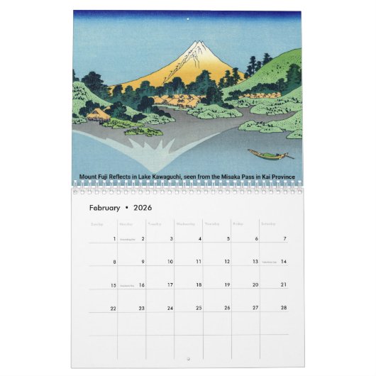 Katsushika Hokusai - 36 Uitzichten van de berg Fuj Kalender (Feb 2026)