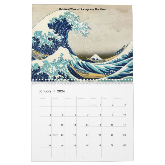 Katsushika Hokusai - 36 Uitzichten van de berg Fuj Kalender (Jan 2026)