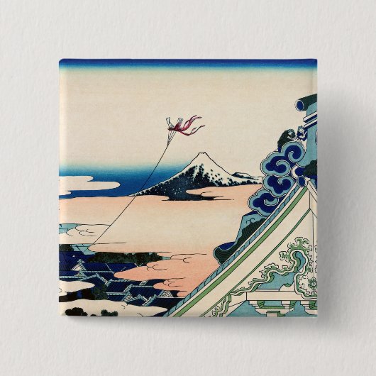 Katsushika Hokusai - Asakusa Honganji temple, Edo Vierkante Button 5,1 Cm (Voorkant)