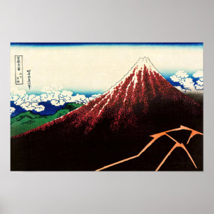 Katsushika Hokusai - Bliksem onder de top Poster