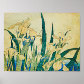 Katsushika Hokusai-Blossoming Irises en Grasshopp Poster (Voorkant)