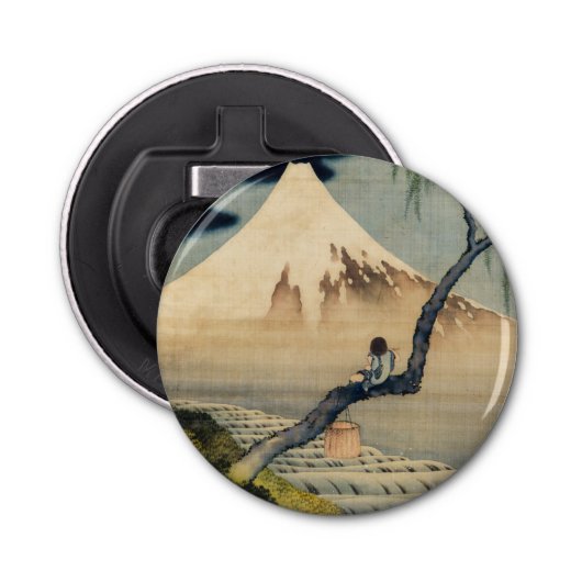 Katsushika Hokusai - Boy Kijkend de Fuji Button Flesopener (Voorkant)