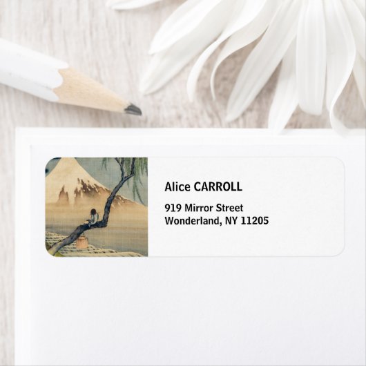 Katsushika Hokusai - Boy Kijkend de Fuji Etiket (Insitu)