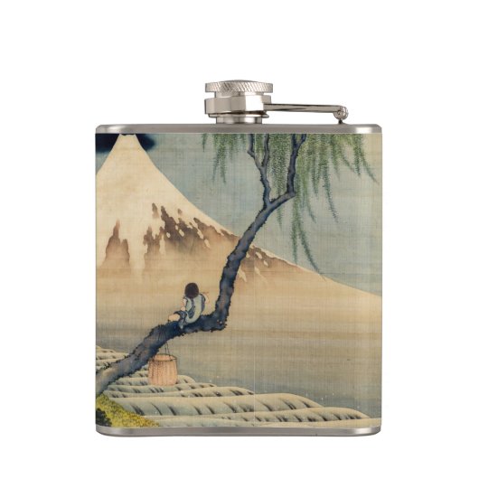 Katsushika Hokusai - Boy Kijkend de Fuji Heupfles (Achterkant)