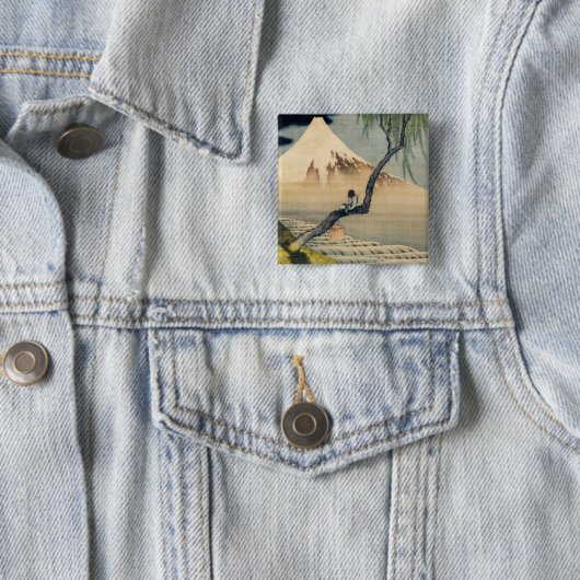 Katsushika Hokusai - Boy Kijkend de Fuji Vierkante Button 5,1 Cm (In situ)