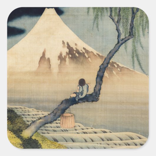 Katsushika Hokusai - Boy Kijkend de Fuji Vierkante Sticker (Voorkant)
