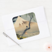 Katsushika Hokusai - Boy Kijkend de Fuji Vierkante Sticker (Envelop)