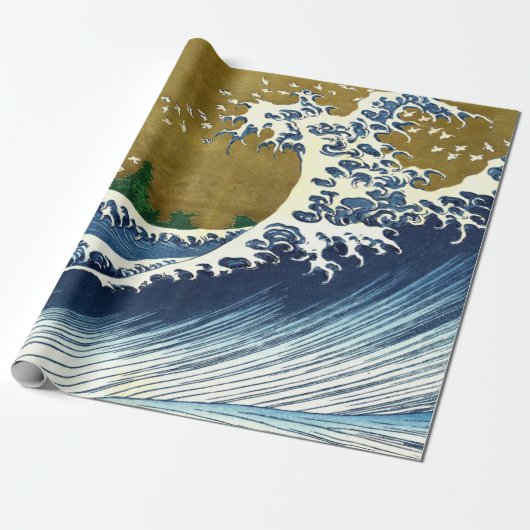 Katsushika Hokusai - Colored Big Wave Cadeaupapier (Uitgerold)