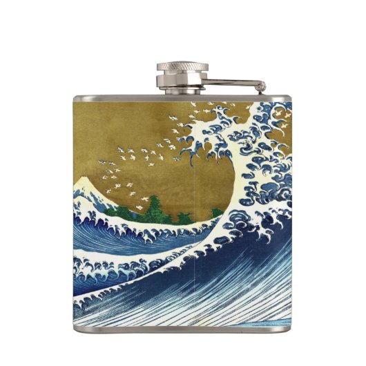 Katsushika Hokusai - Colored Big Wave Heupfles (Achterkant)