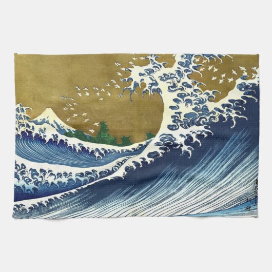 Katsushika Hokusai - Colored Big Wave Theedoek (Horizontaal)