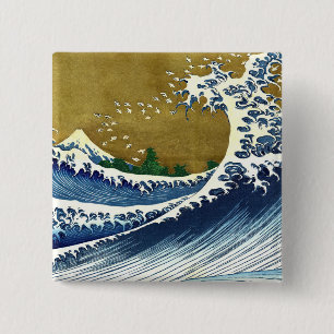Katsushika Hokusai - Colored Big Wave Vierkante Button 5,1 Cm