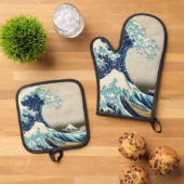 Katsushika Hokusai - De Grote Golf van Kanagawa Ovenwant & Pannenlap Set (Top down)
