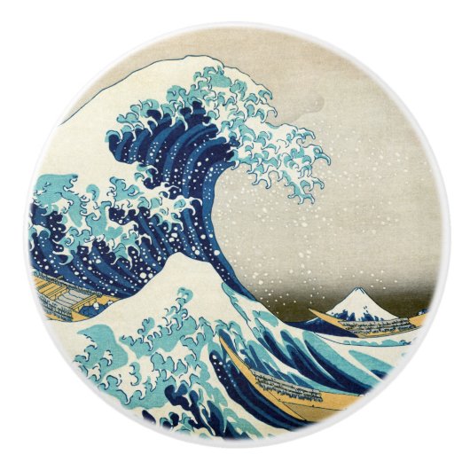 Katsushika Hokusai - De Grote Golf voor Kanagawa Keramische Knop (Voorkant)