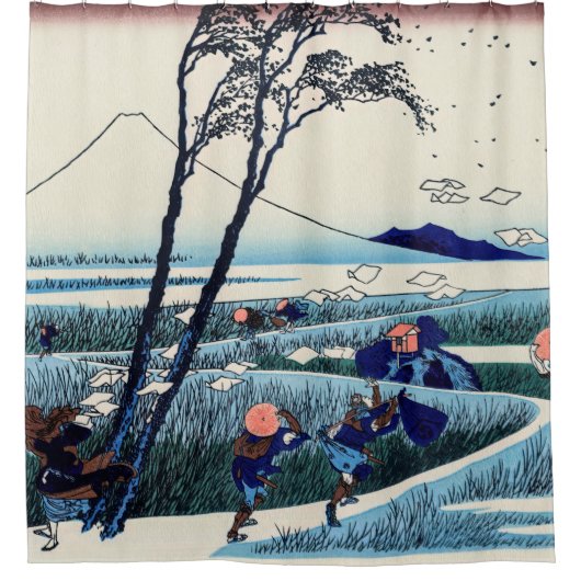 Katsushika Hokusai - Ejiri in de provincie Suruga Douchegordijn (Voorkant)