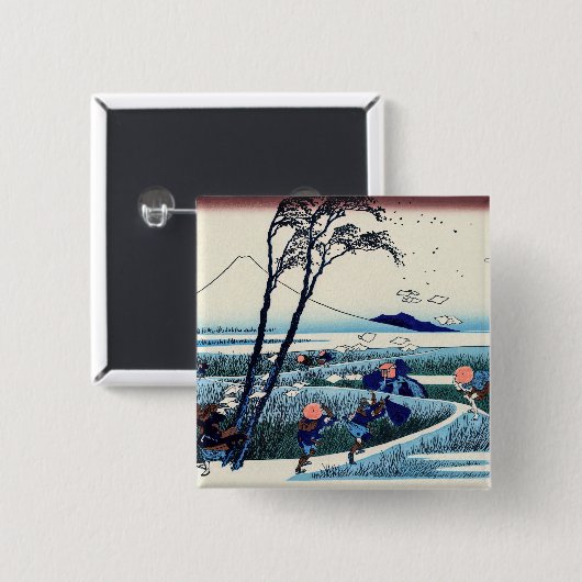 Katsushika Hokusai - Ejiri in de provincie Suruga Vierkante Button 5,1 Cm (Voorkant /achterkant)