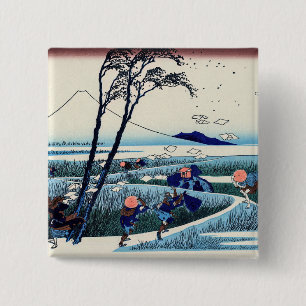 Katsushika Hokusai - Ejiri in de provincie Suruga Vierkante Button 5,1 Cm