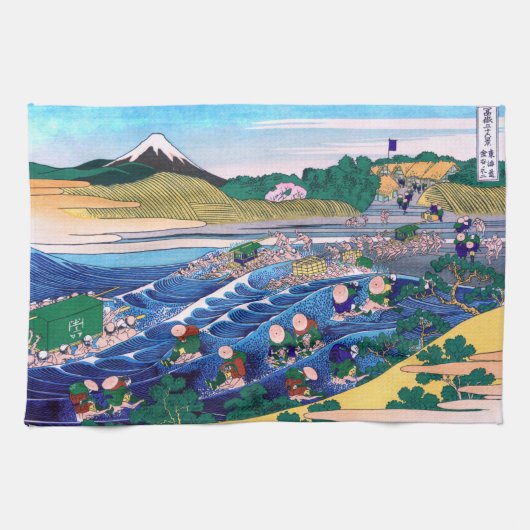 Katsushika Hokusai - Fuji van Kanaya op Tokaido Theedoek (Horizontaal)