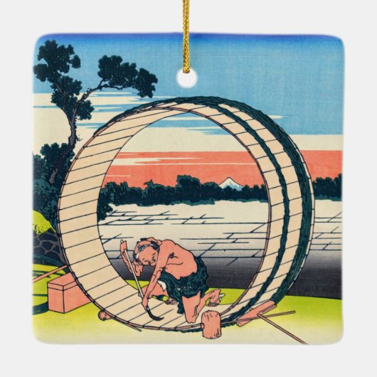 Katsushika Hokusai - Fujimigahara, provincie Owari Keramisch Ornament (Achterkant)