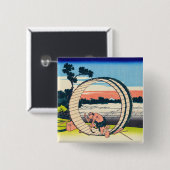 Katsushika Hokusai - Fujimigahara, provincie Owari Vierkante Button 5,1 Cm (Voorkant /achterkant)