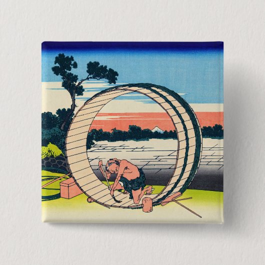 Katsushika Hokusai - Fujimigahara, provincie Owari Vierkante Button 5,1 Cm (Voorkant)