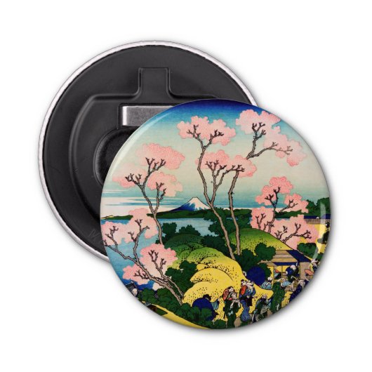 Katsushika Hokusai - Gotenyama, Tokaido, Shinagawa Button Flesopener (Voorkant)