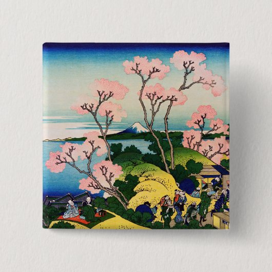 Katsushika Hokusai - Gotenyama, Tokaido, Shinagawa Vierkante Button 5,1 Cm (Voorkant)