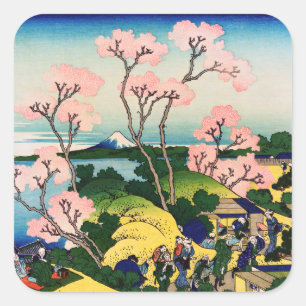 Katsushika Hokusai - Gotenyama, Tokaido, Shinagawa Vierkante Sticker