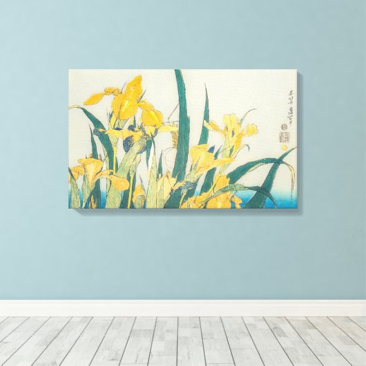 Katsushika Hokusai - Grasshopper en Iris Canvas Afdruk (Insitu (Houten vloer))
