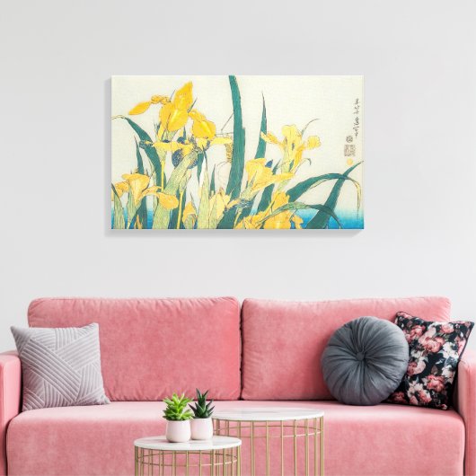 Katsushika Hokusai - Grasshopper en Iris Canvas Afdruk (Insitu (Woonkamer))