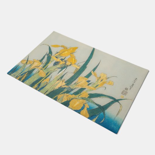Katsushika Hokusai - Grasshopper en Iris Deurmat (Schuin)