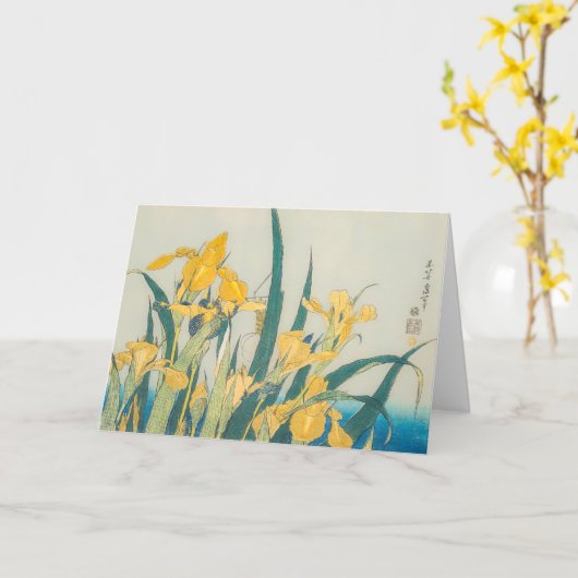 Katsushika Hokusai - Grasshopper en Iris Kaart (Gele Bloem)