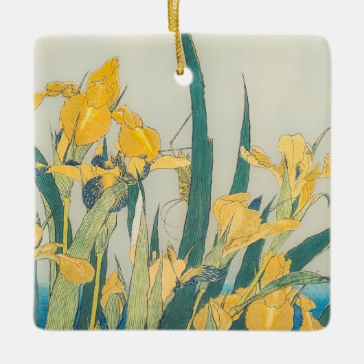 Katsushika Hokusai - Grasshopper en Iris Keramisch Ornament (Voorkant)