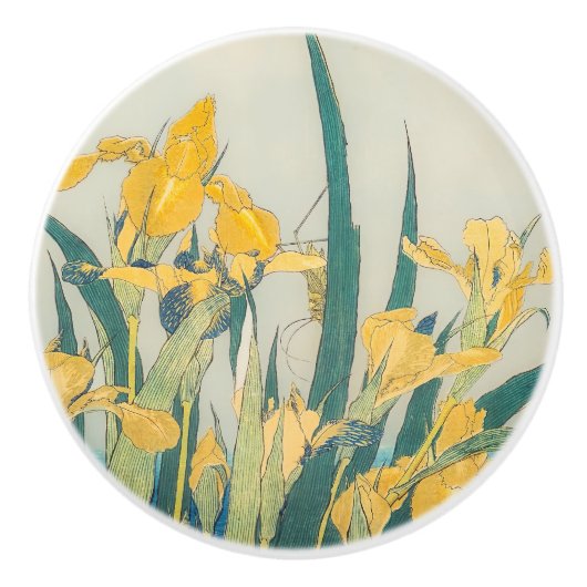 Katsushika Hokusai - Grasshopper en Iris Keramische Knop (Voorkant)