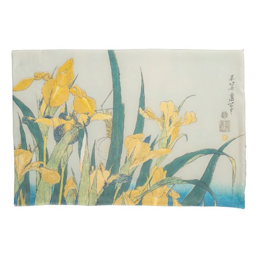 Katsushika Hokusai - Grasshopper en Iris Kussensloop (Voorkant)