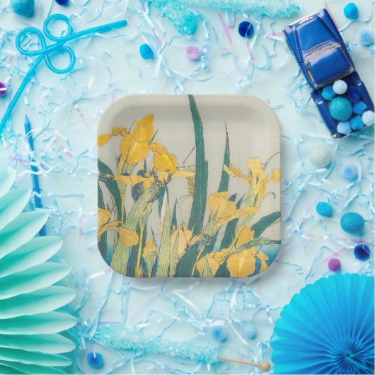 Katsushika Hokusai - Grasshopper en Iris Papieren Bordje (Feest)