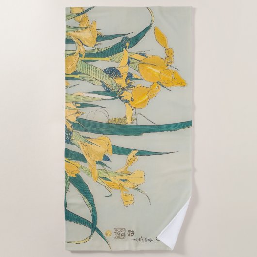 Katsushika Hokusai - Grasshopper en Iris Strandlaken (Voorkant)