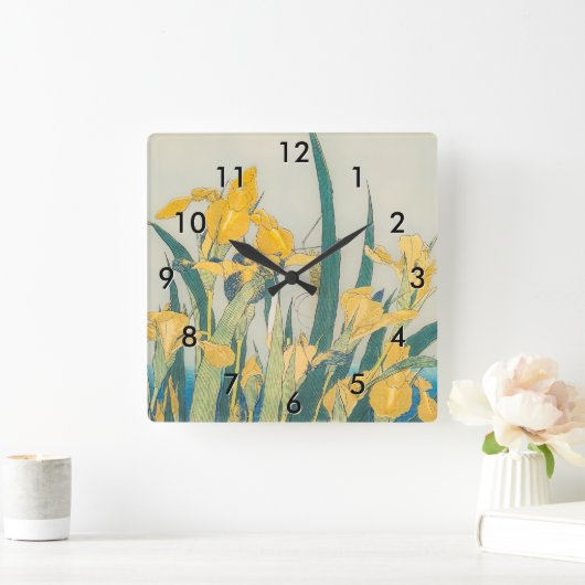 Katsushika Hokusai - Grasshopper en Iris Vierkante Klok (Huis)