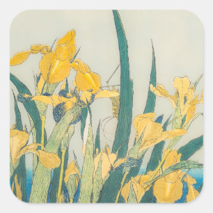 Katsushika Hokusai - Grasshopper en Iris Vierkante Sticker