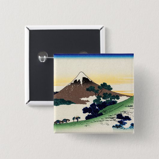 Katsushika Hokusai - Inume pass, provincie Kai Vierkante Button 5,1 Cm (Voorkant /achterkant)