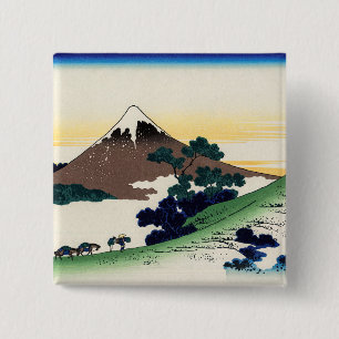 Katsushika Hokusai - Inume pass, provincie Kai Vierkante Button 5,1 Cm